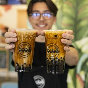 Double fisting Brown Sugar Boba and House Milk Tea