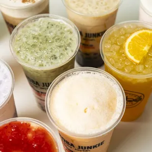 Line up of delicious drinks from Boba Junkie