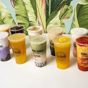 Line up of delicious drinks from Boba Junkie