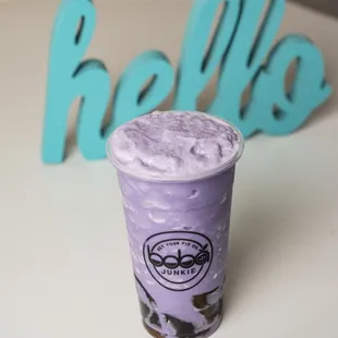 Icy Taro smoothie with herbal grass jelly