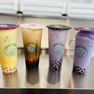 three different flavors of boba milk tea