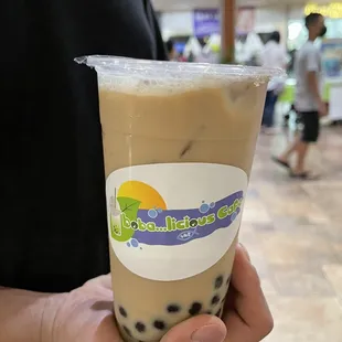 Chocolate Mac nut milk tea w/ boba