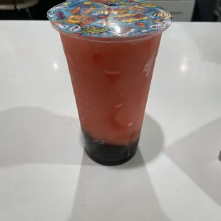 My large watermelon slush with boba.