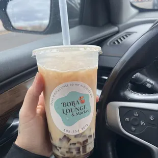 Brown Sugar tea with oat milk and coconut jellies