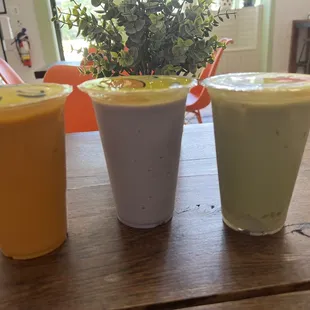 Thai Tea - Left  Taro Smoothie -Middle  Green Tea / Lychee - Right