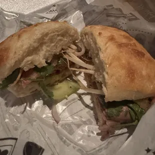 Pho sandwich. Really good with the broth.