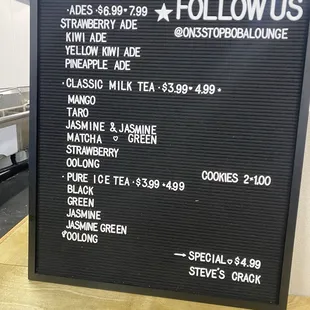 the menu for boba menu prices