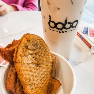 Red bean maki and milk tea with boba!