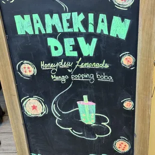 a chalkboard sign