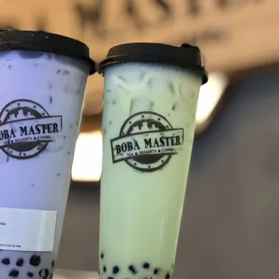Honey Honeydew Milk Tea tea and Taro Milk Tea