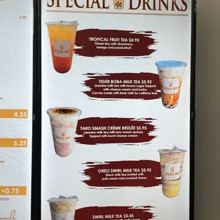 Menu - special drinks