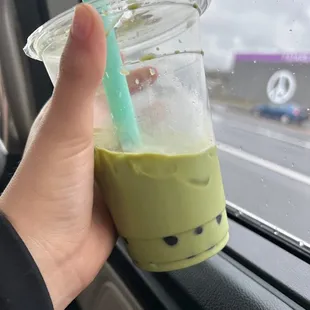 17. Matcha Green Milk Tea with boba
