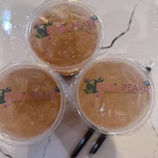 three cups of boba pearl