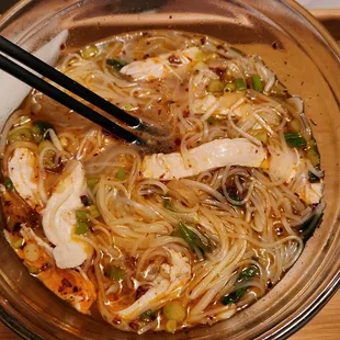 Chicken pho with white meat.