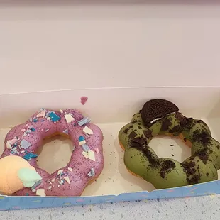 Ube/taro and Matcha oreo mochi donuts