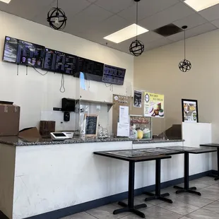 the counter area of a fast food restaurant