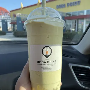 Honeydew milk tea with crystal boba