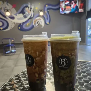 Brown Sugar Boba Tea (Left), Matcha Boba Latte(Right)