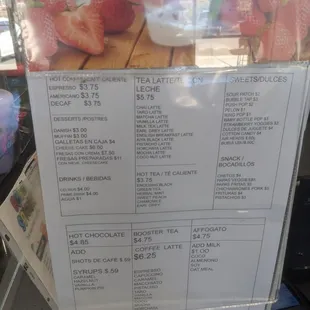 The detailed menu on the counter