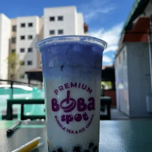 Butterfly Milk Tea, lychee with regular boba