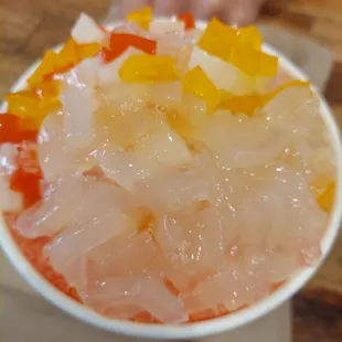  bowl of fruit and ice cream