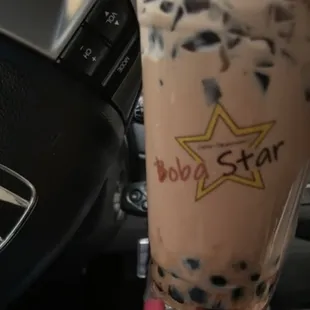Lavender Milk Tea with boba and grass jelly