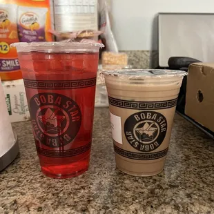 Strawberry tea to the left and my so call lavender milk tea on the right.....