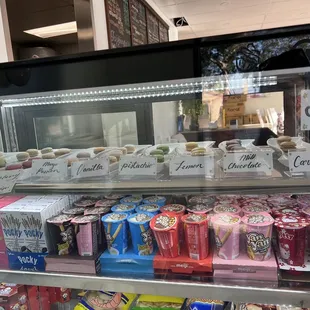 They have some Asian snacks and they sell little macron's here.