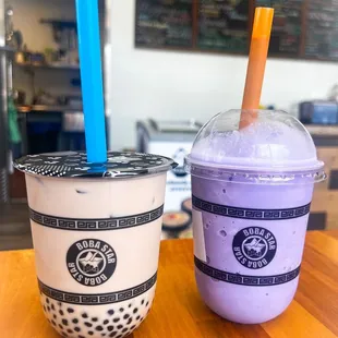 Milk Tea with Mini Boba and Taro Milk Tea Slush