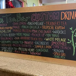 Custom drinks menu as of 3/4/2021