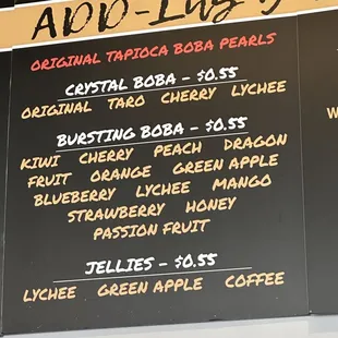 a menu on the wall