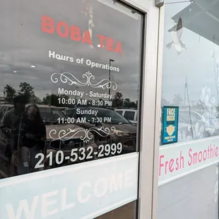 the front window of a business