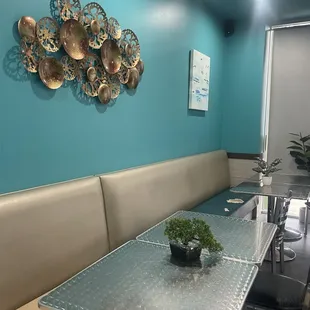 a table with a plant on it