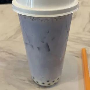 Taro Milk Tea with Blueberry Boba