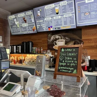 a coffee shop with menus