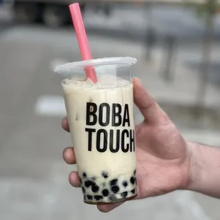 Omg banana oat milk boba tea of our dreams. Best we have ever had! Has a splash of Assam tea!