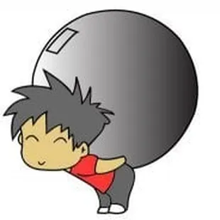 a boy carrying a heavy ball
