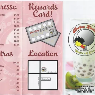a menu for boba cafe