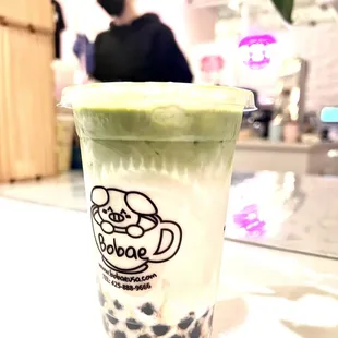 The Ambassador: Wasabi honey. Bae Size (Cold), Smith Brother Farm Milk, 50% Sweetness, Tapioca Pearls (Boba)