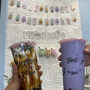 Brown sugar Oreo fresh milk with boba Taro milk tea with boba