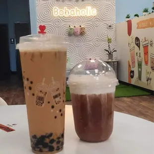 two drinks sitting on a table