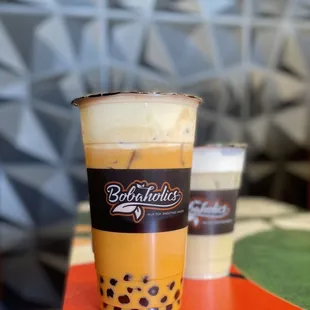 Thai tea brulee, green tea crema in back