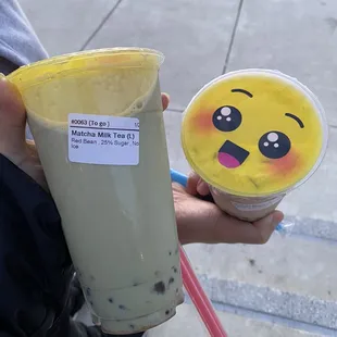 Matcha milk tea with red bean