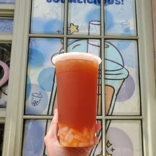 grapefruit black tea with lychee jelly