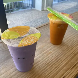 Regular Sized Taro Cream Boba - Crushed  Regular Sized Thai Tea - Iced