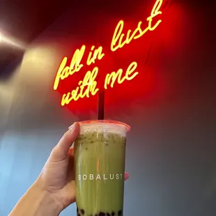 Thai green milk tea with boba and sea salt cream