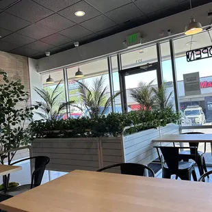 a table and chairs in a restaurant