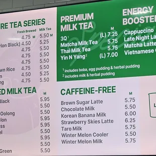 Menu Board on the wall (3/2025).