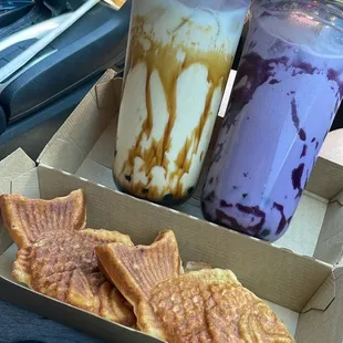 Nutella taiyaki, brown sugar boba, ube swirl boba
