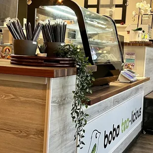 a counter in a restaurant